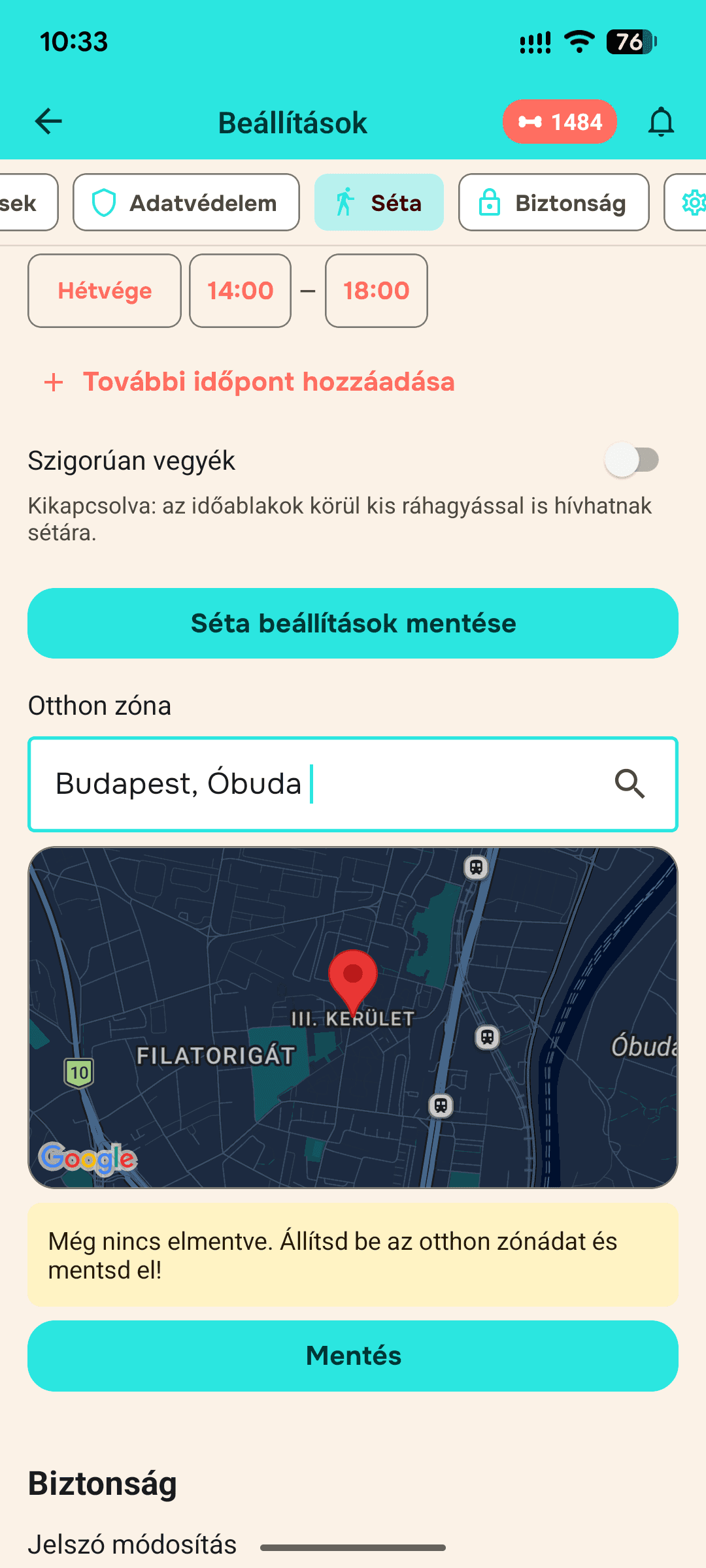 Otthoni zóna beállítása képernyő